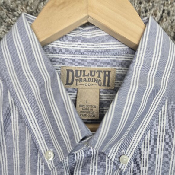 Duluth Trading Co Shirt Mens Large Blue Striped Button Down Cotton Casual - Picture 6 of 7